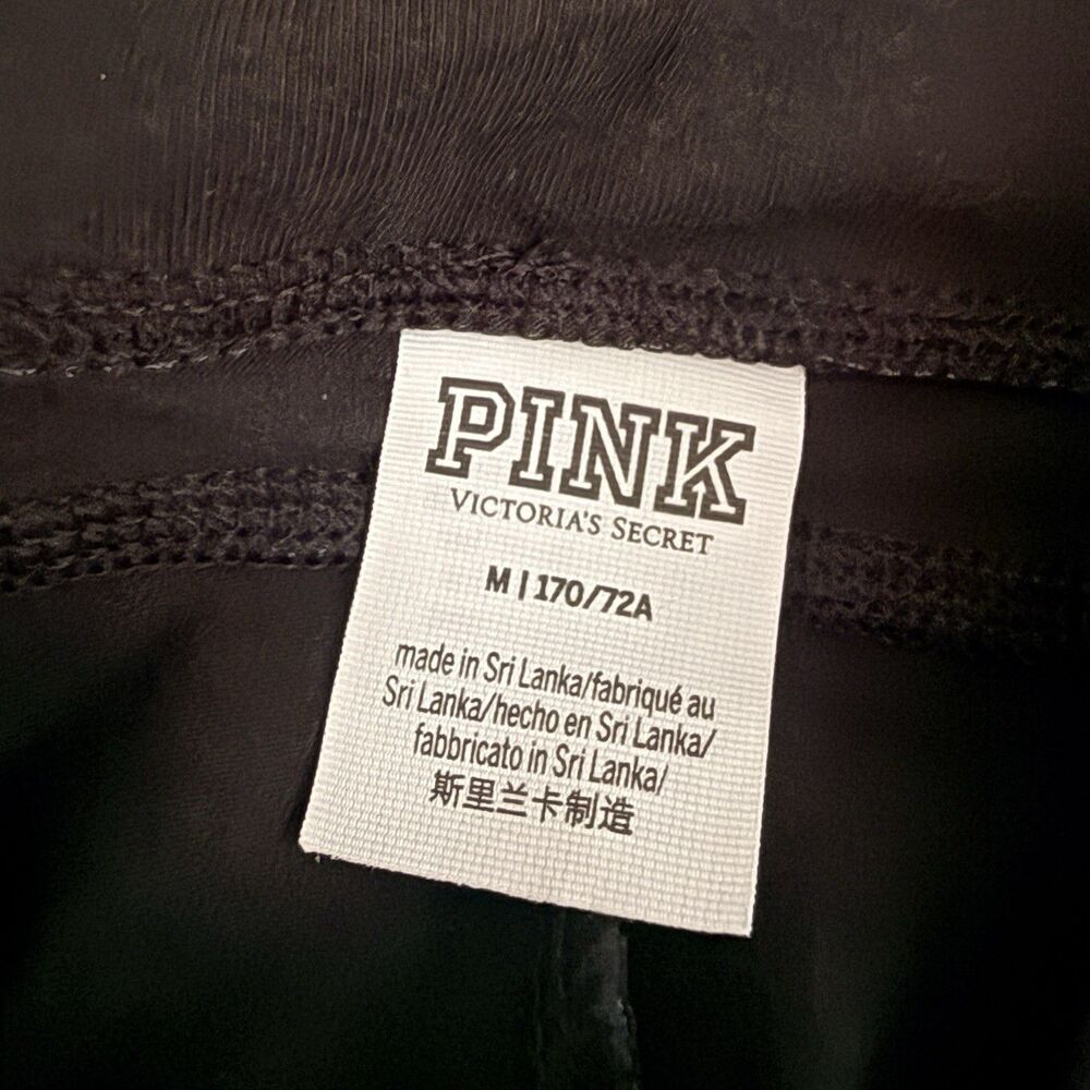 VS Pink Leggings M Black Cotton V Crossover Full Length Activewear Gym Casual - Picture 3 of 9
